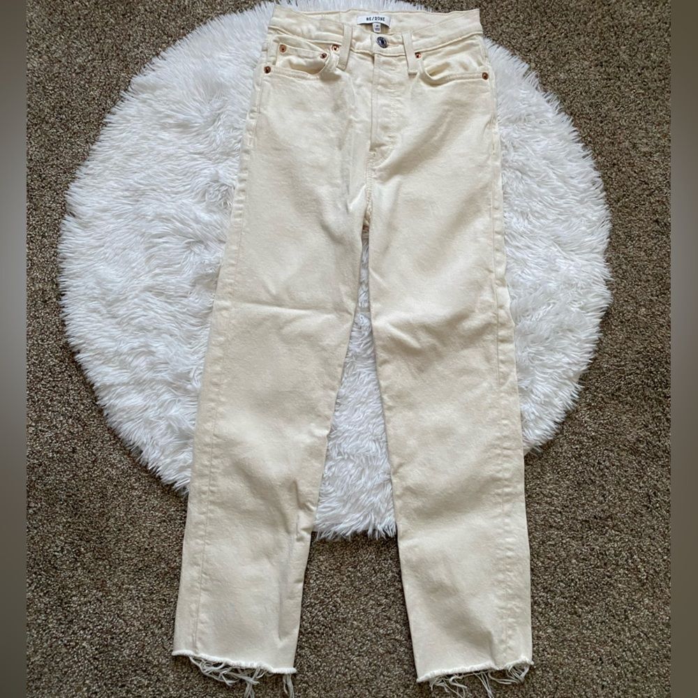 Re/Done Button Fly Creamy White Jeans Raw Ankle Womens Size 25 - Picture 1 of 10